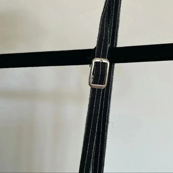 Pin Stripe Belted Cropped Overalls Black White Bow Spaghetti Strap Adjustable - Picture 7 of 11